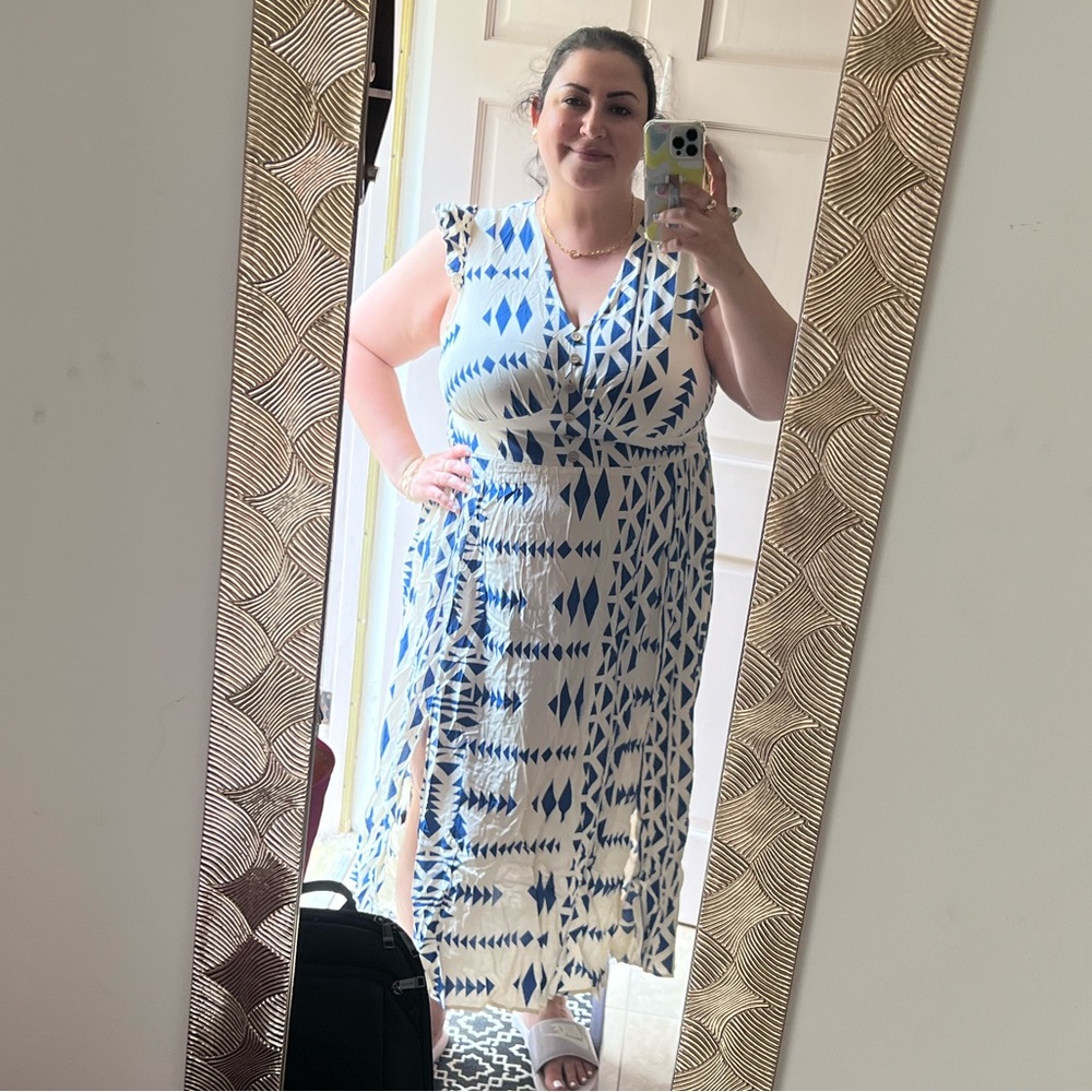 Blue and White Patterned Women's Dress